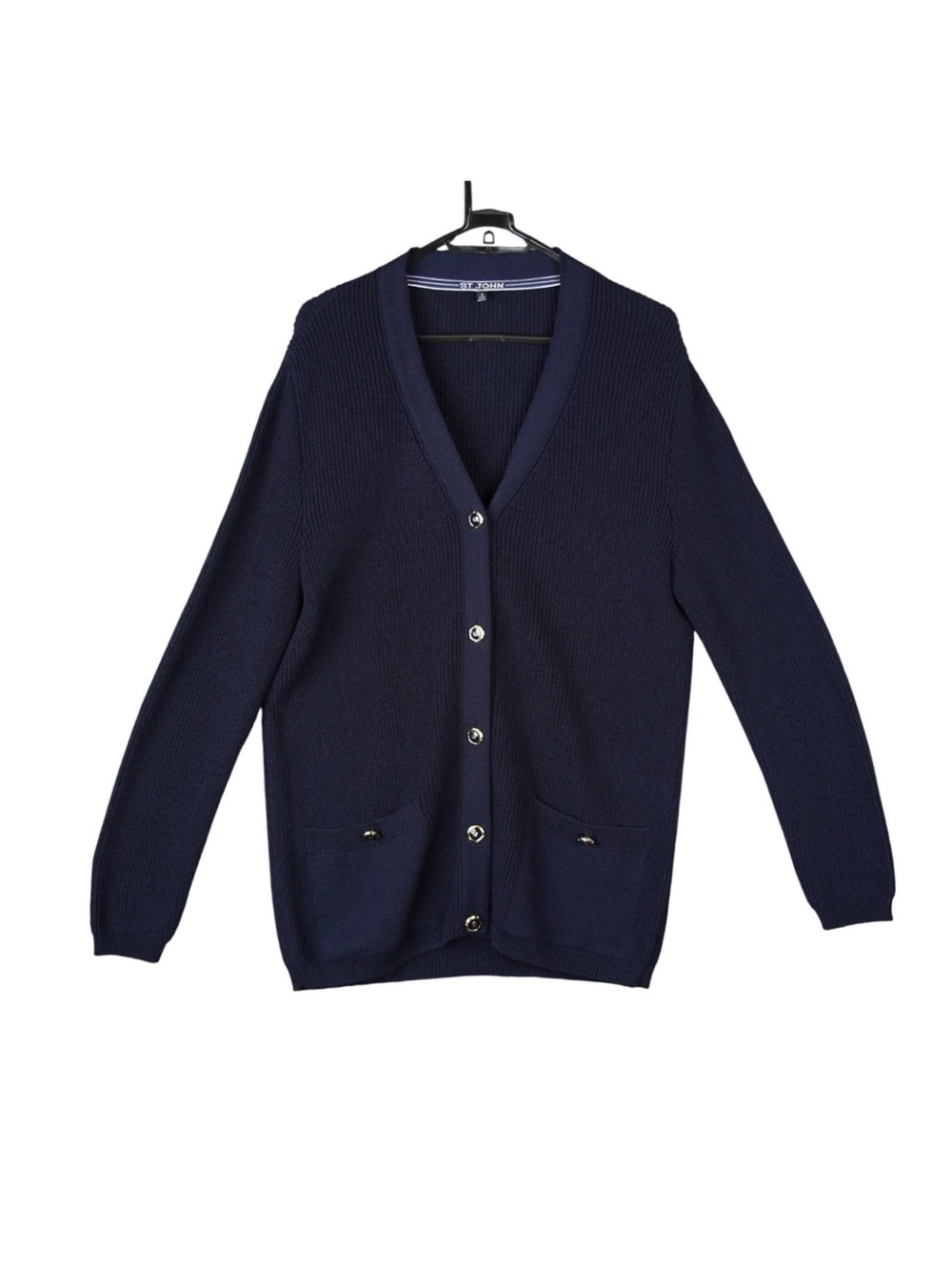 St John Collection Santana Knit Old Money Sweater Cardigan Size S Navy Made USA